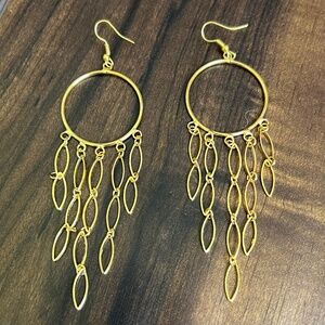 Gold Tone Large Open Circle with Open Link Dangle Earrings